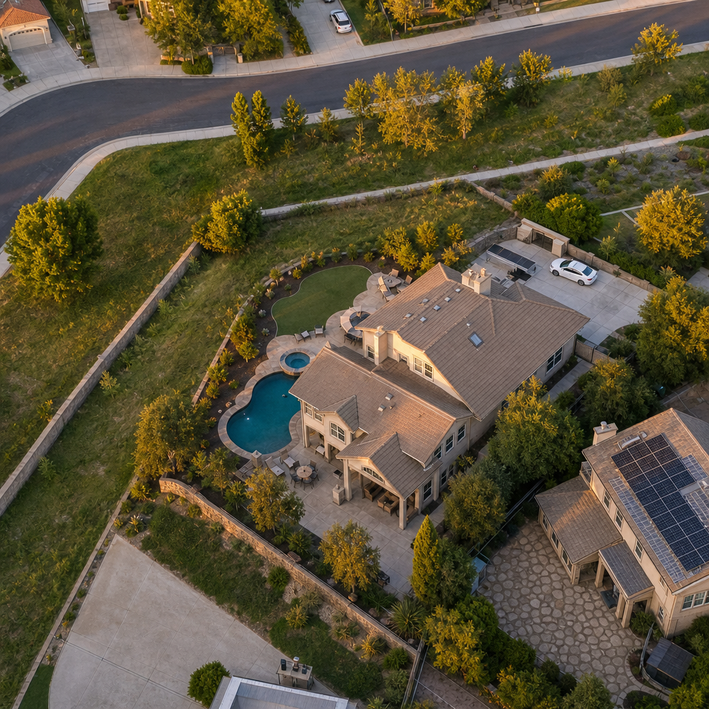 Direct-mail postcard concept 1: photorealistic pool render for a contractor mailer campaign