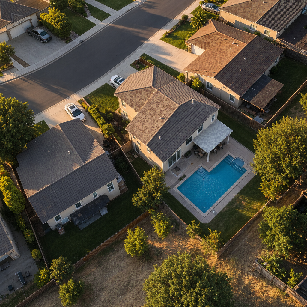 Direct-mail postcard concept 2: photorealistic pool render for a contractor mailer campaign