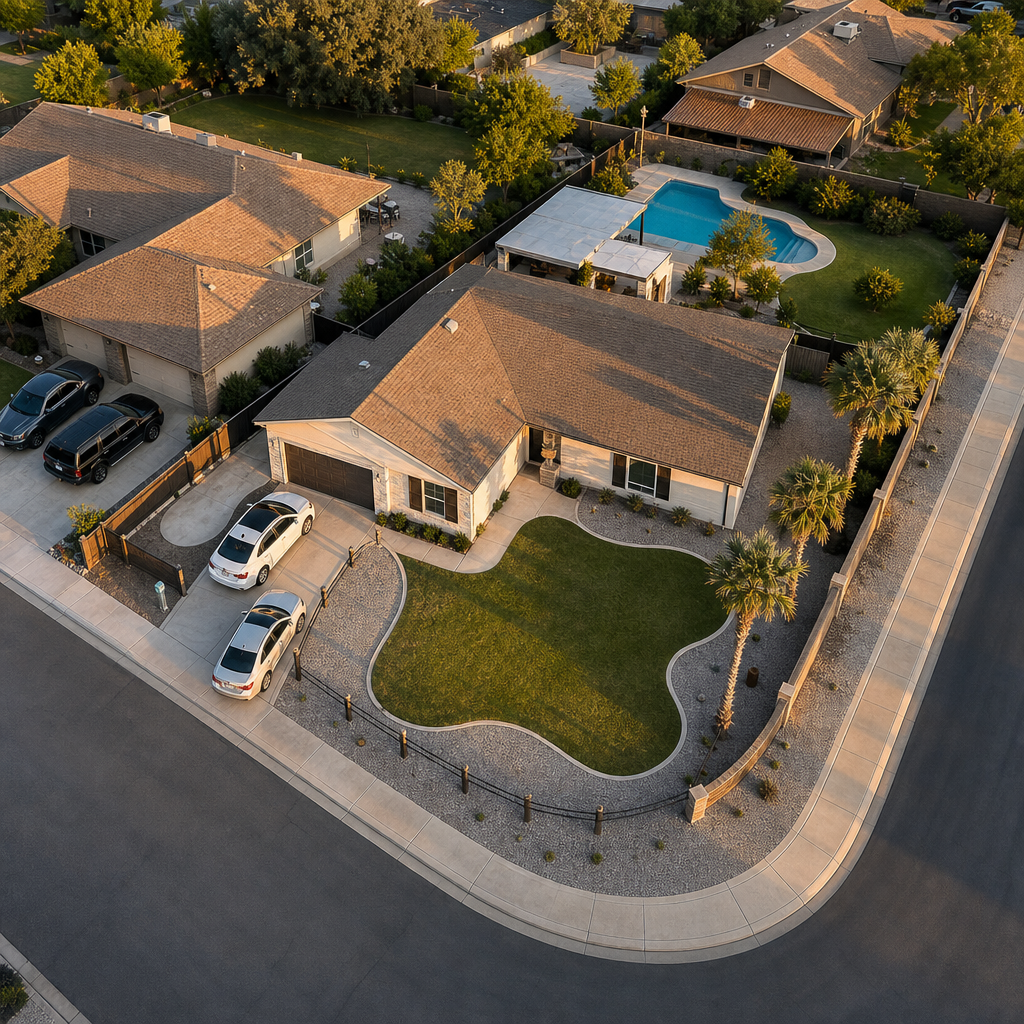 Direct-mail postcard concept 6: photorealistic pool render for a contractor mailer campaign