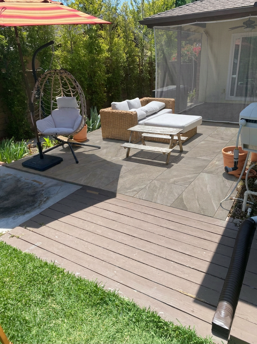 Photorealistic patio and hardscape render in a Monrovia, CA backyard